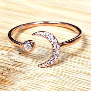 Dainty Mystic Crystal Moon Ring Rose Gold